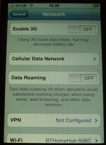 iphone 3g network page 3g off